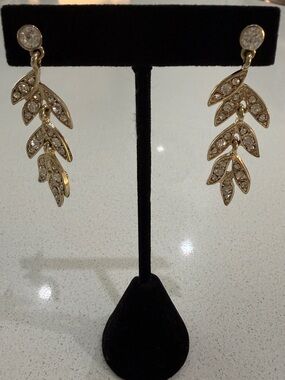 Gold Tone Drop Earrings with Clear Crystals